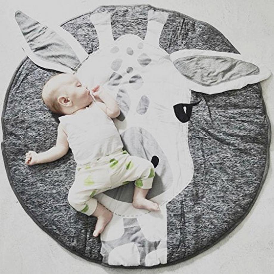 Activity-board  Couverture pour bébé en 100% coton, couverture pour enfant à ramper, couverture pour enfant à ramper ronde et rembourrée, motif de cerf 