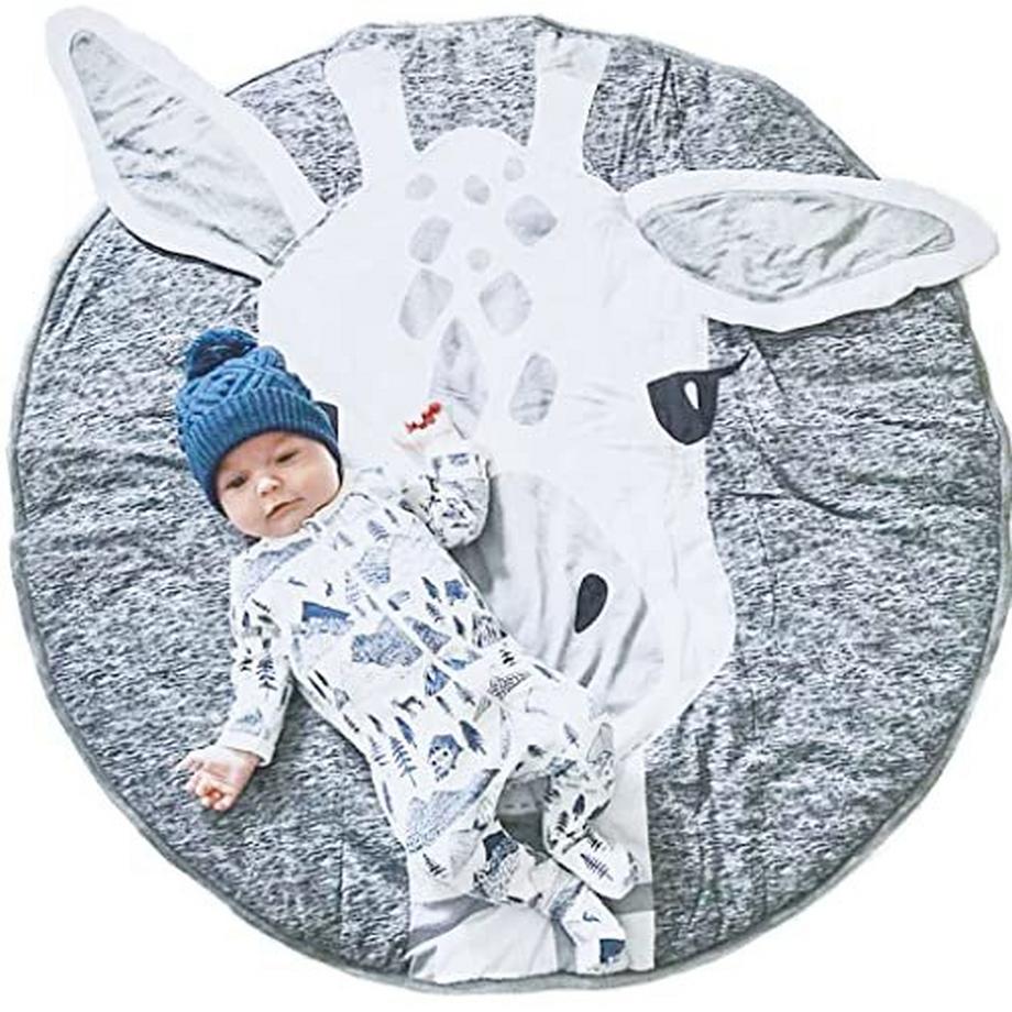 Babydecke aus 100% Baumwolle, Baby Krabbeldecke Kinderteppich, Rund weich gepolstert Krabbeldecke