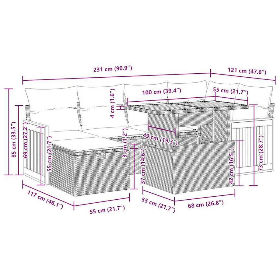VidaXL set di divani da giardino Polirattan  