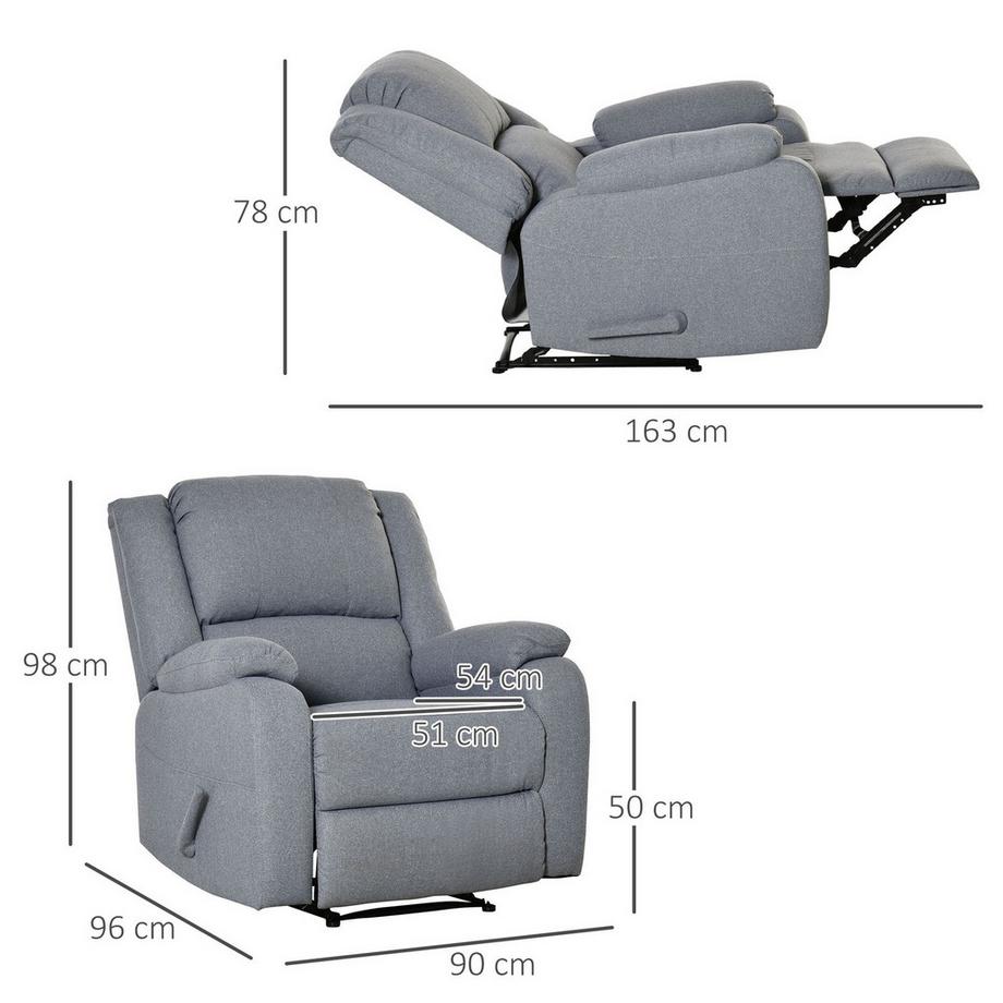 Northio Fauteuil De Relaxation, Fauteuil Tv Avec Fonction Inclinable, Poche Latérale, Polyester Aspect Lin, Gris, 90 X 96 X 98 Cm  