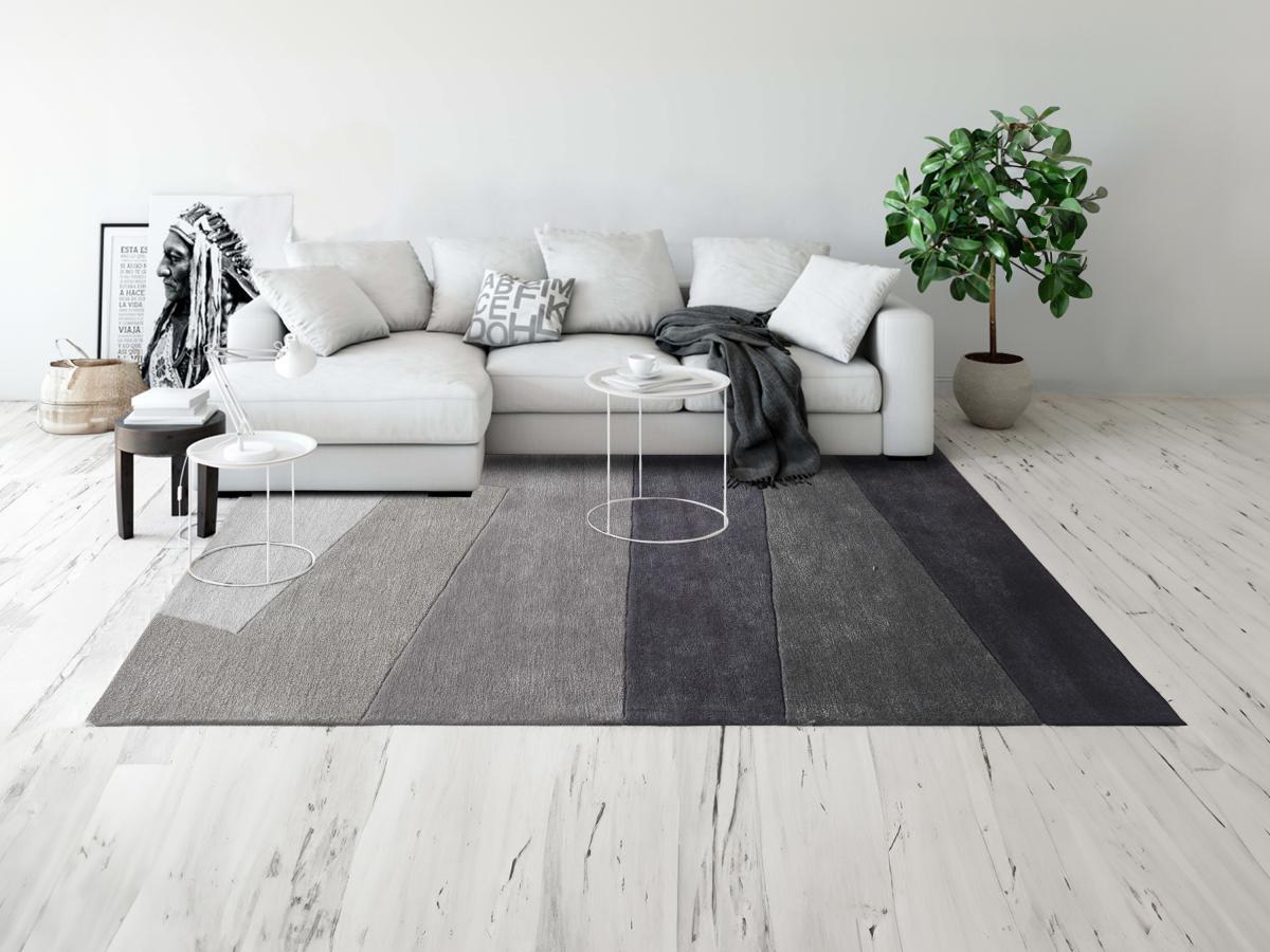 Vente-unique  Tappeto 160 x 230 cm in Lana e viscosa di artigianato 2500g/m² Grigio - TAMALE 