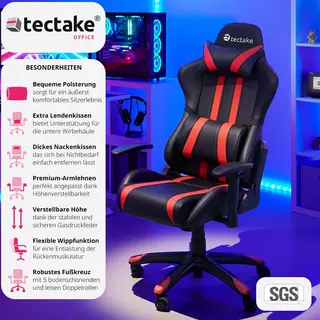 Chaise gamer avec coussin de tête et lombaires