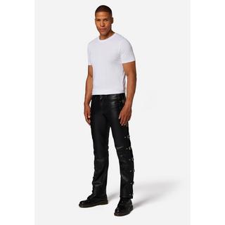 RICANO  Pantalon en cuir pour hommes avec boucle et ceinture à boucles, dans un style classique à 5 poches. 