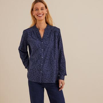 Geblümte Cordbluse mit Henley-Ausschnitt