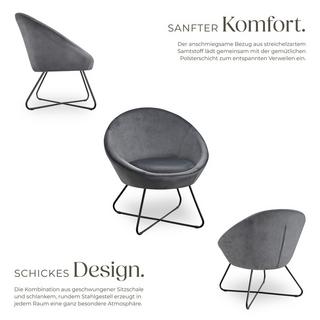 Tectake Cocktailsessel Centera gepolstert, mit Bouclé- oder Samtbezug runde, durchgehende Lehne  