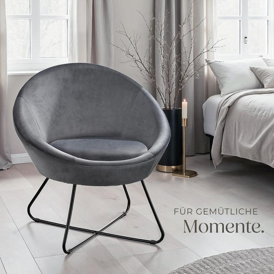 Tectake Cocktailsessel Centera gepolstert, mit Bouclé- oder Samtbezug Belastbarkeit 120 kg  