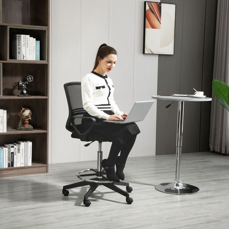 Northio Sedia Da Lavoro Sedia Ergonomica Girevole, Sedia Da Ufficio, Supporto Per Stare In Piedi Regolabile In Altezza, Poggiapiedi, Metallo, Nero, 59.5X60X102.5-126Cm  