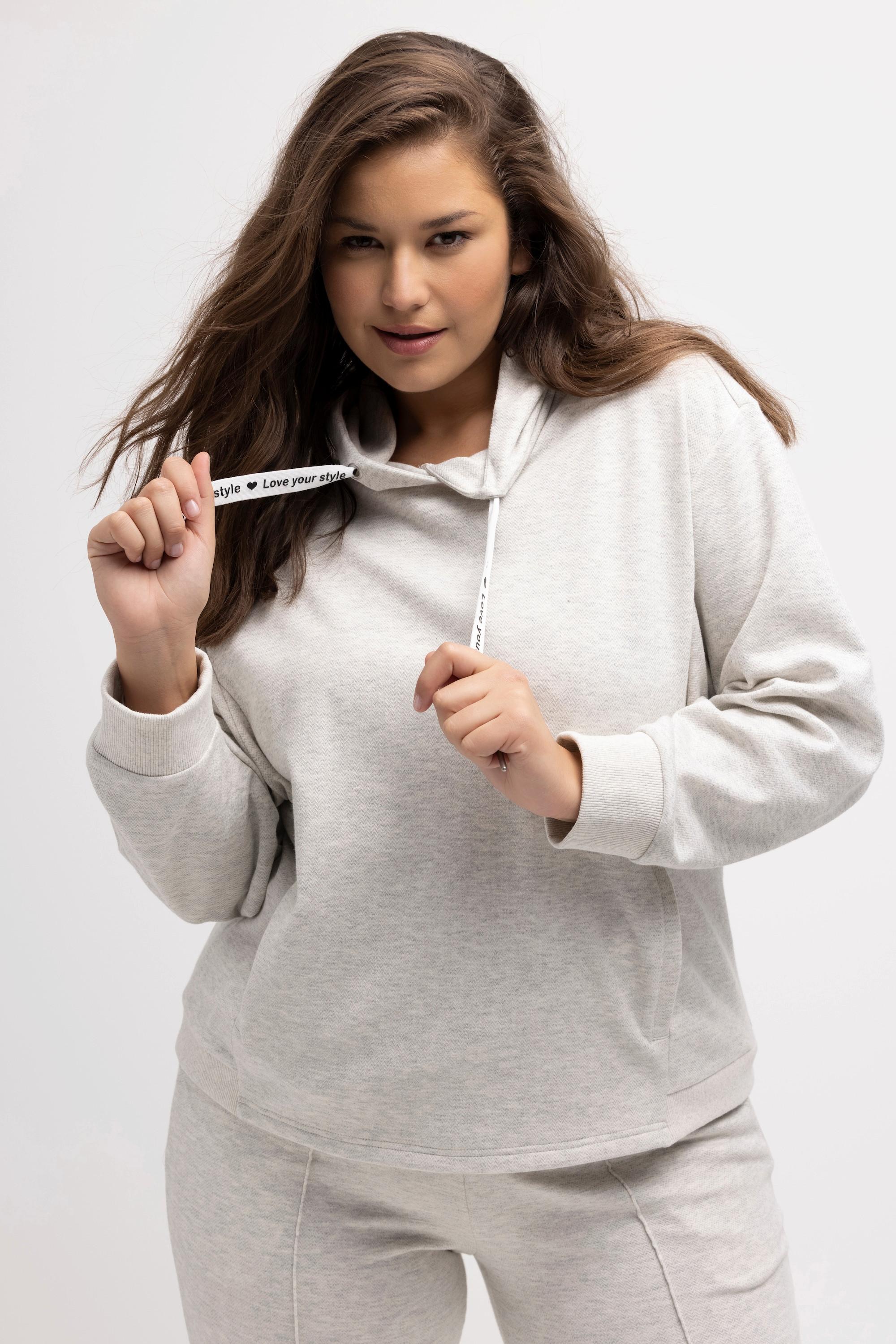 Ulla Popken  Hoodie, Fischgrat, Oversized, Langarm, Kapuzenshirt 