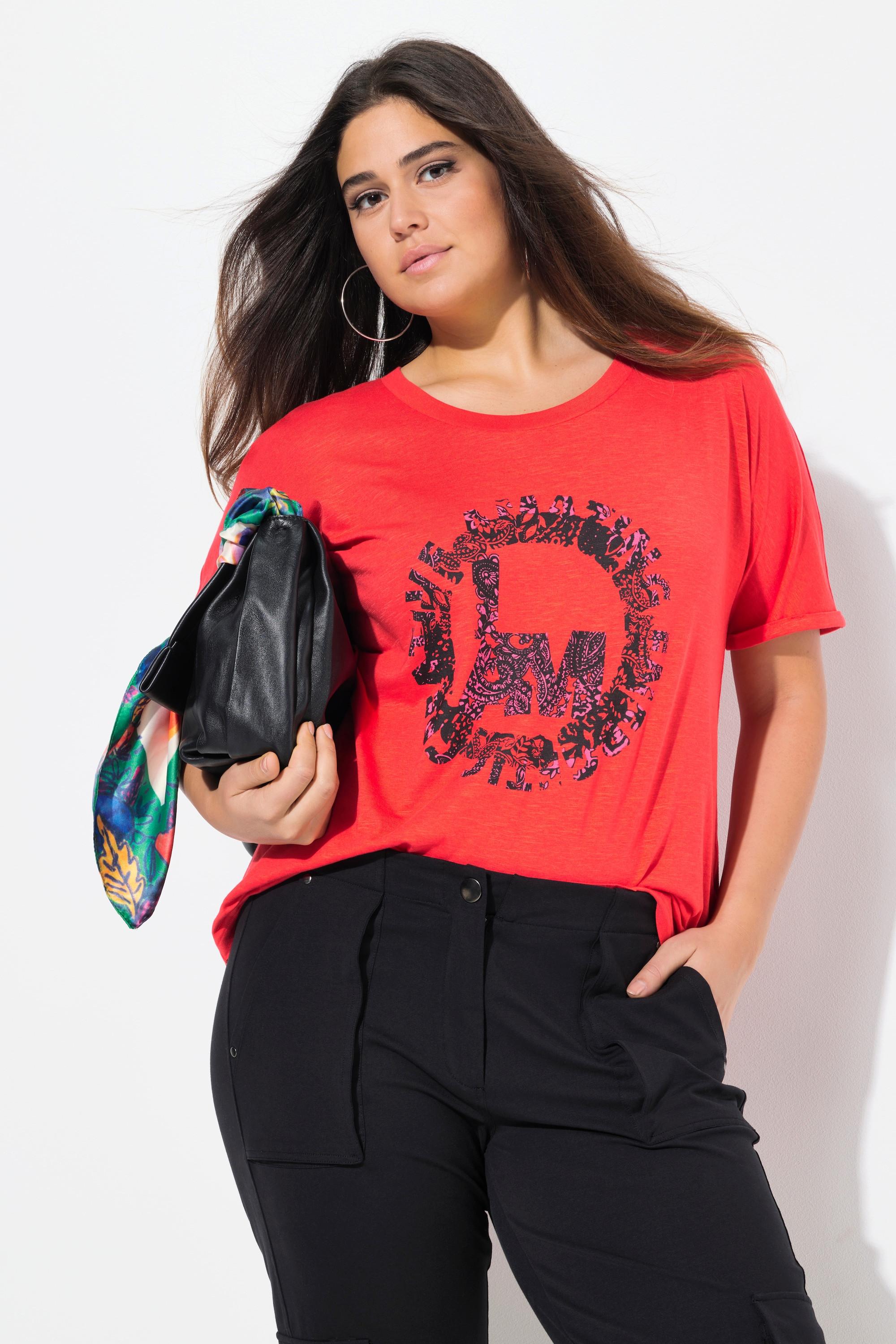 Ulla Popken  T-shirt dal taglio oversize con stampa, scollo a girocollo e mezze maniche 