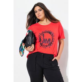 Ulla Popken  T-shirt dal taglio oversize con stampa, scollo a girocollo e mezze maniche 