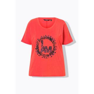 Ulla Popken  T-shirt dal taglio oversize con stampa, scollo a girocollo e mezze maniche 