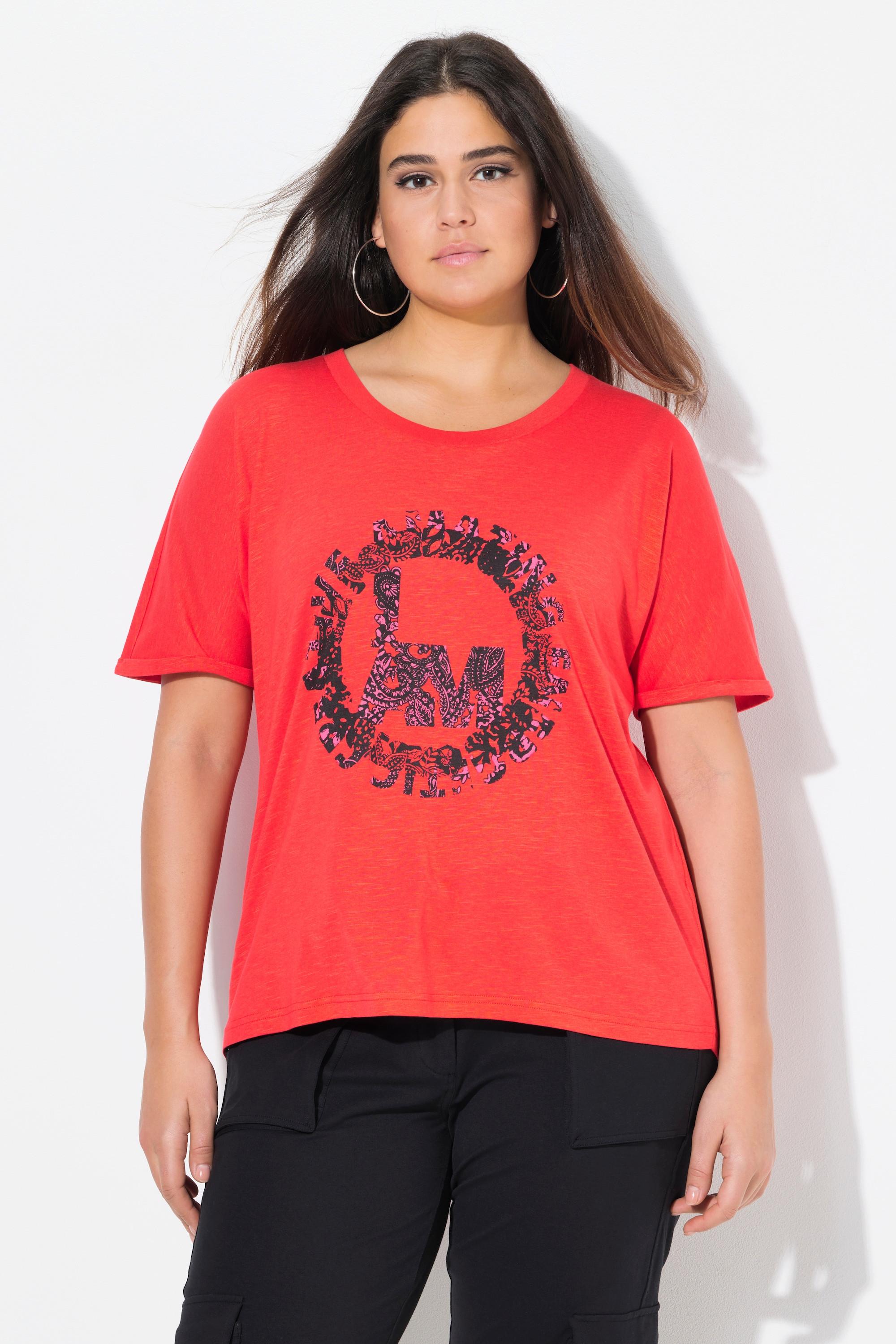 Ulla Popken  T-shirt dal taglio oversize con stampa, scollo a girocollo e mezze maniche 