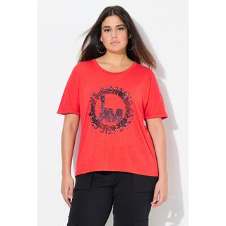 Ulla Popken  T-shirt dal taglio oversize con stampa, scollo a girocollo e mezze maniche 