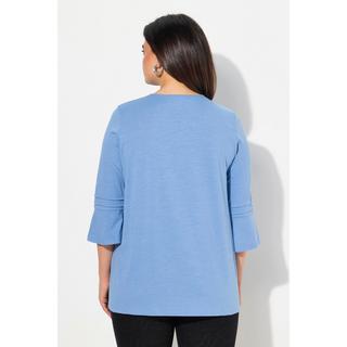 Ulla Popken  Shirt, Zierfalten, A-Linie, Rundhals, 3/4-Volantarm 