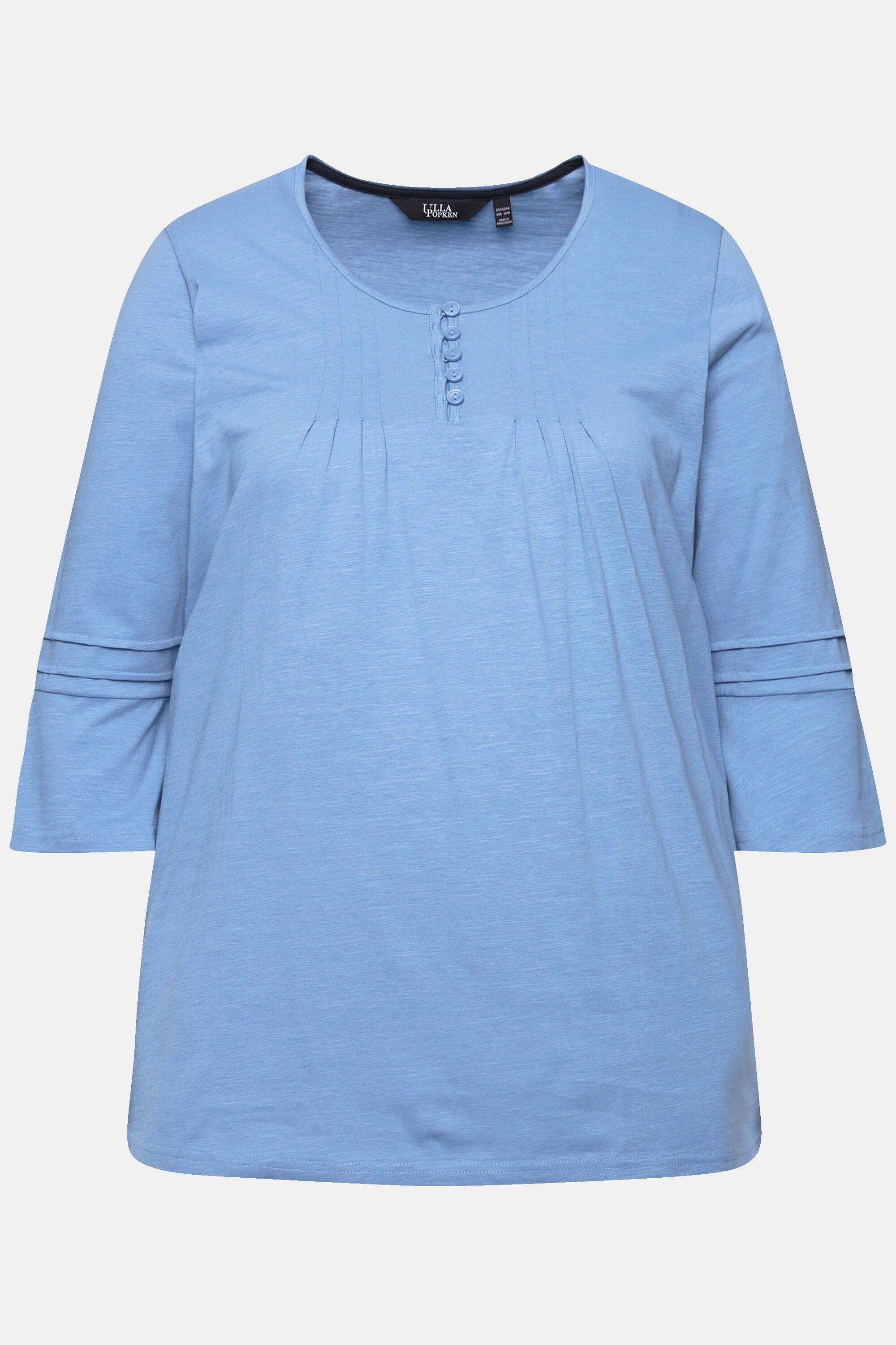 Ulla Popken  Shirt, Zierfalten, A-Linie, Rundhals, 3/4-Volantarm 