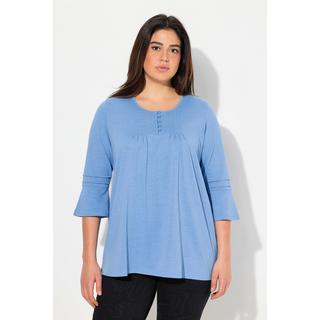 Ulla Popken  Shirt, Zierfalten, A-Linie, Rundhals, 3/4-Volantarm 