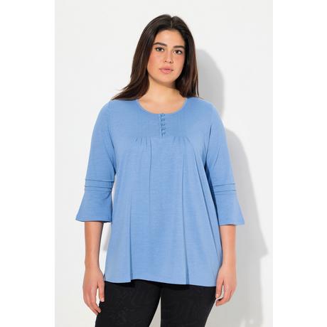 Ulla Popken  Shirt, Zierfalten, A-Linie, Rundhals, 3/4-Volantarm 