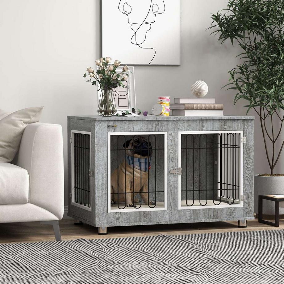 Northio  Cage Pour Chien, Niche Pour Chien, Avec Coussin, 2 Loquets Pour Chiens De Taille Moyenne, Cage Pour Chien Avec Double Porte, Niche Pour Chien, Gris, 90 X 58 X 65 Cm 