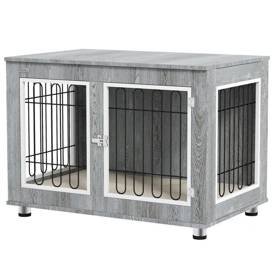 Northio  Cage Pour Chien, Niche Pour Chien, Avec Coussin, 2 Loquets Pour Chiens De Taille Moyenne, Cage Pour Chien Avec Double Porte, Niche Pour Chien, Gris, 90 X 58 X 65 Cm 