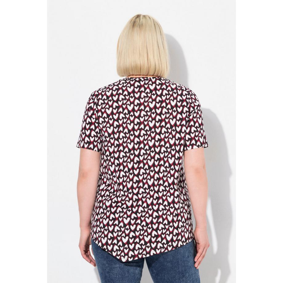 Ulla Popken T-shirt Cuori Scollo a V Mezza Manica con Orlo Asimmetrico  