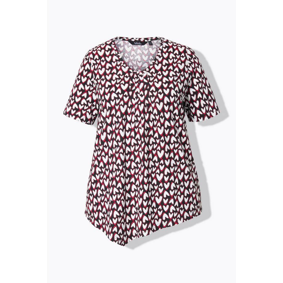 Ulla Popken T-shirt Cuori Scollo a V Mezza Manica con Orlo Asimmetrico  