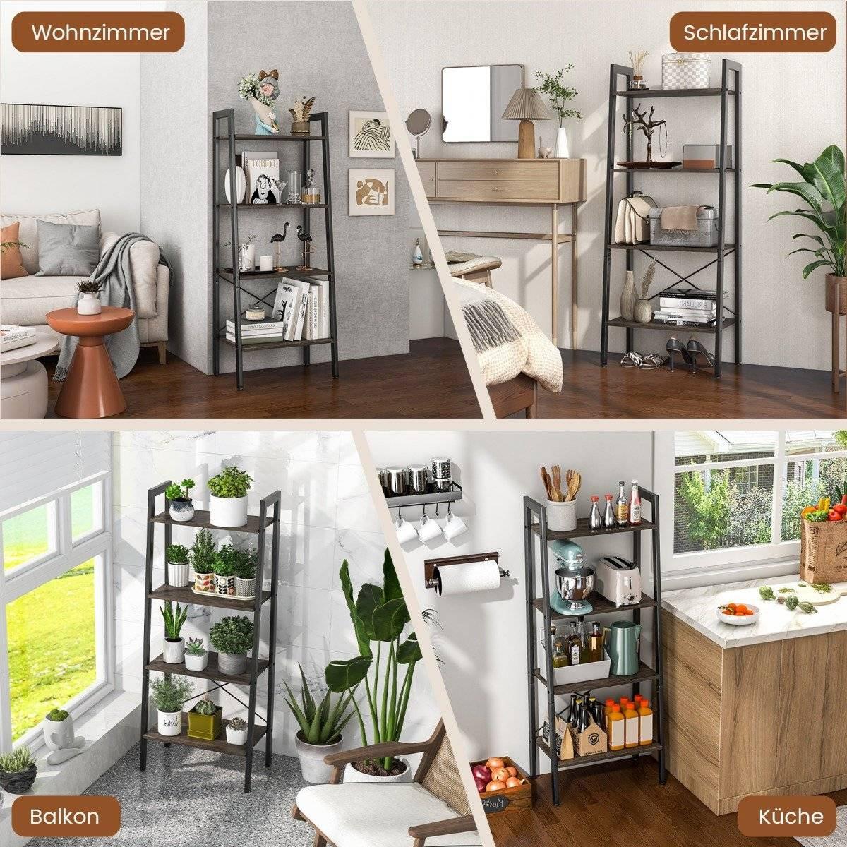 Northix 4 Ebenen Bücherregal mit Metallrahmen & Verstellbaren Fußpolstern Graue Eiche  