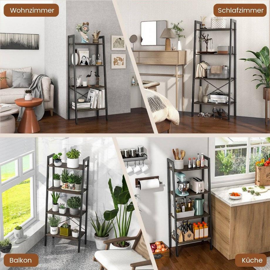 Northix 4 Ebenen Bücherregal mit Metallrahmen & Verstellbaren Fußpolstern Graue Eiche  