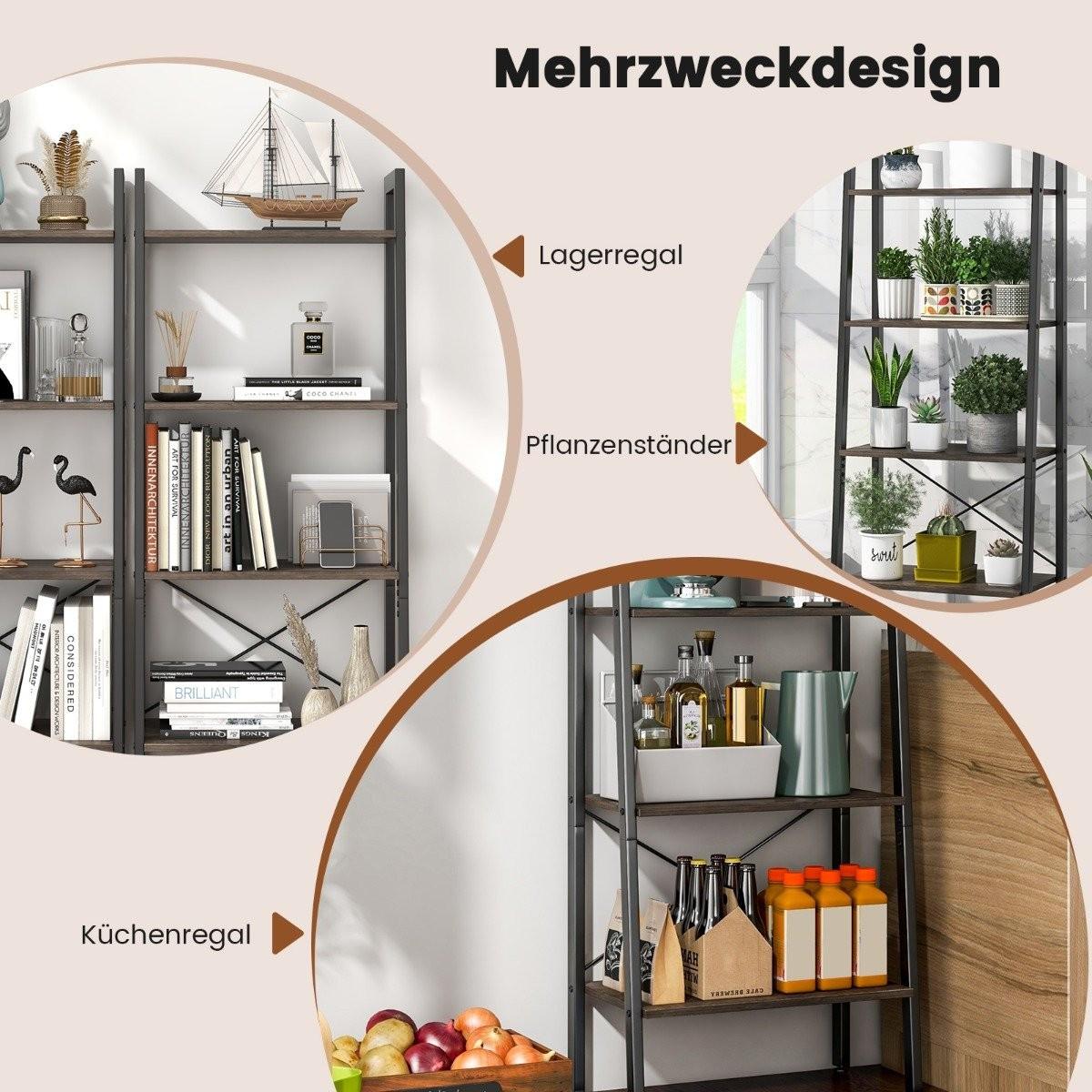 Northix 4 Ebenen Bücherregal mit Metallrahmen & Verstellbaren Fußpolstern Graue Eiche  