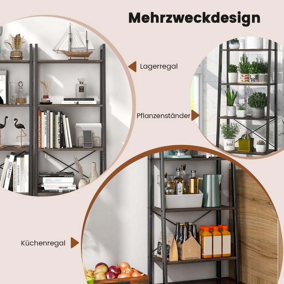 Northix 4 Ebenen Bücherregal mit Metallrahmen & Verstellbaren Fußpolstern Graue Eiche  