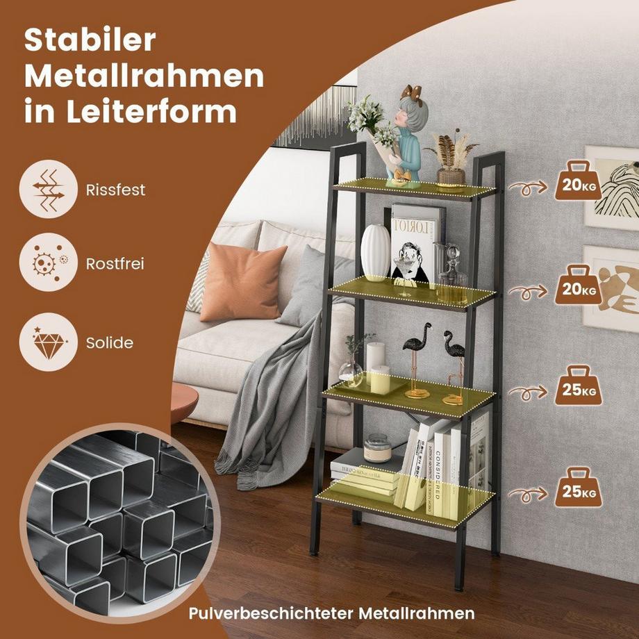 Northix 4 Ebenen Bücherregal mit Metallrahmen & Verstellbaren Fußpolstern Graue Eiche  