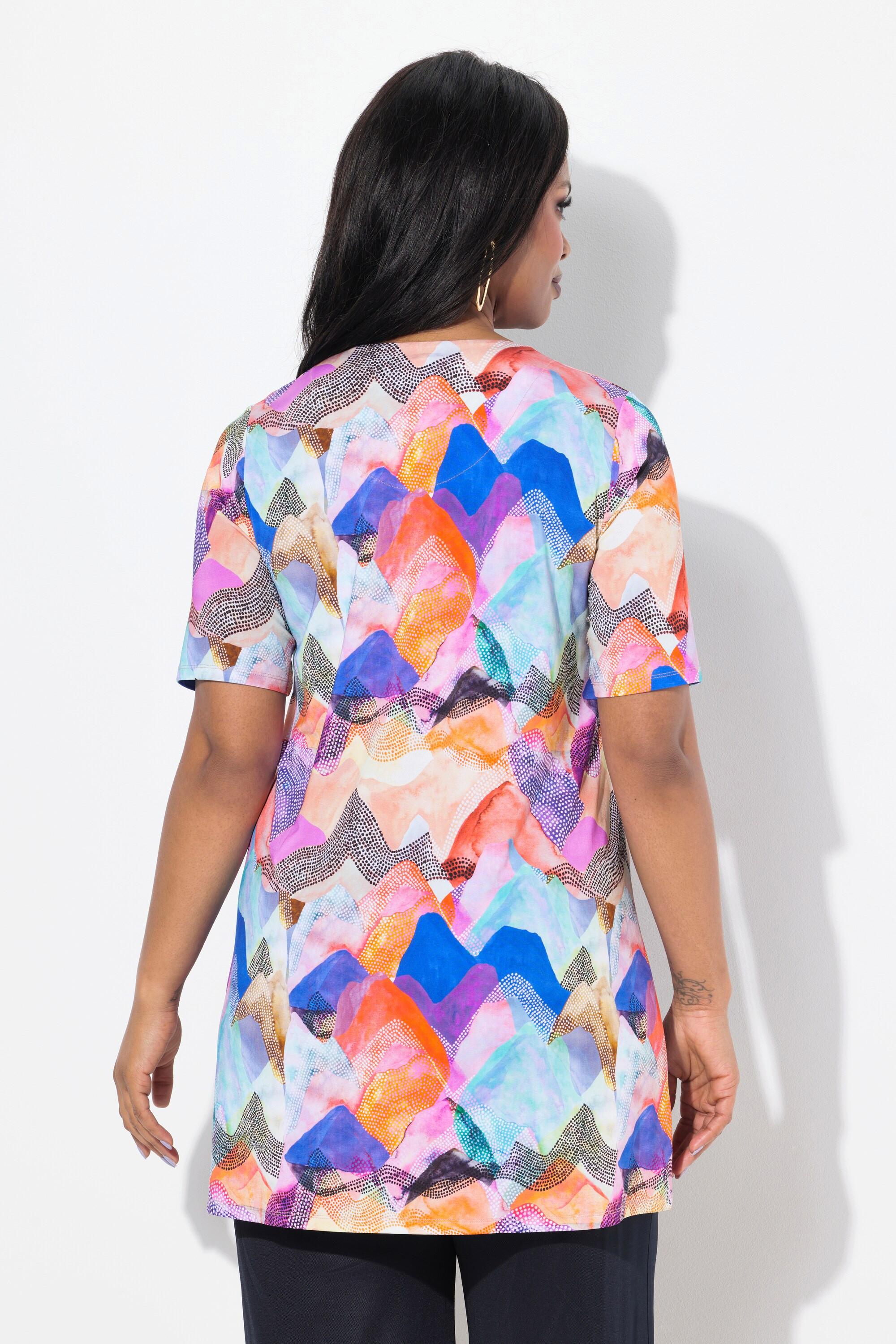 Ulla Popken T-shirt long Slinky Coupe Évasée Col Rond Manches Courtes  