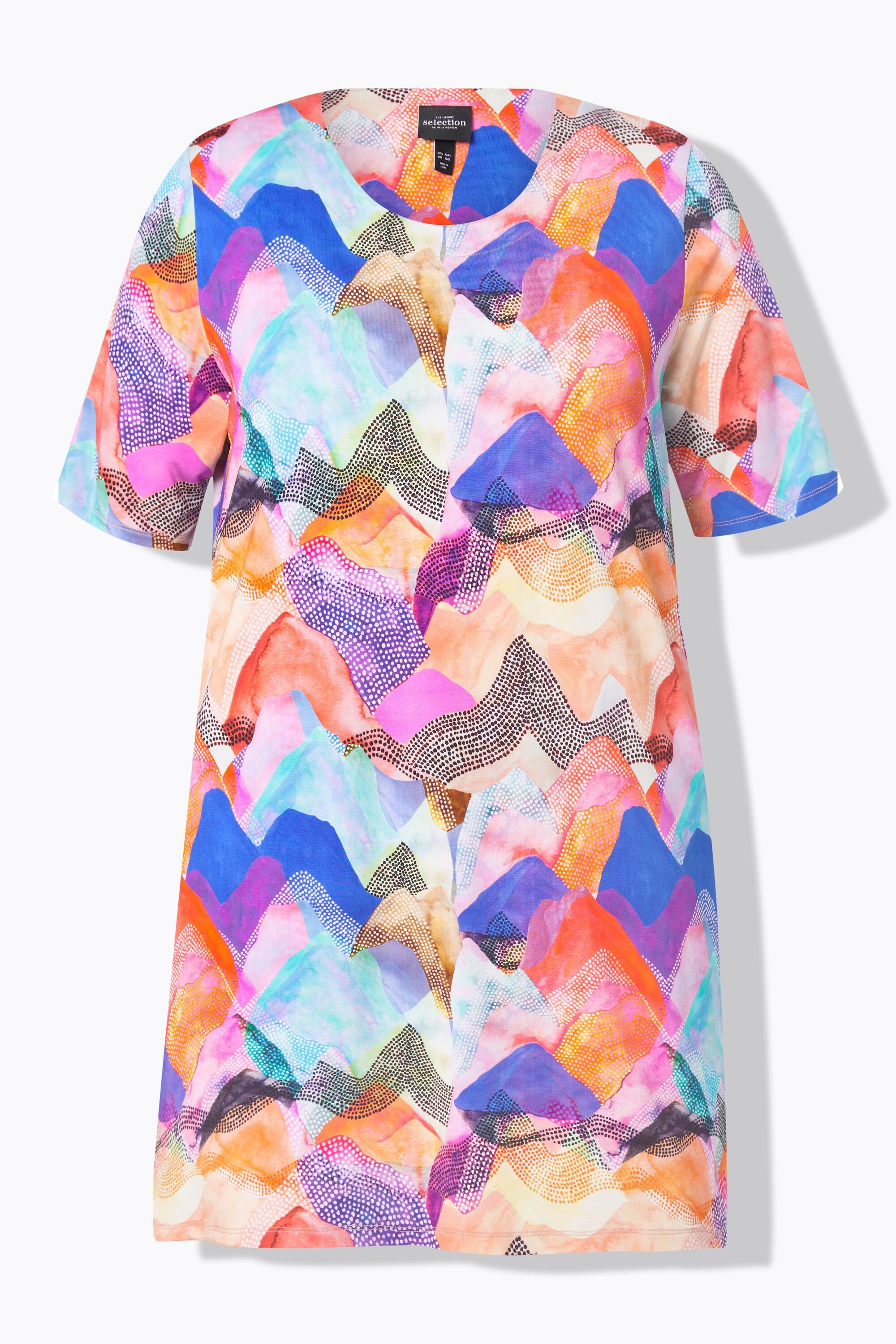 Ulla Popken T-shirt long Slinky Coupe Évasée Col Rond Manches Courtes  