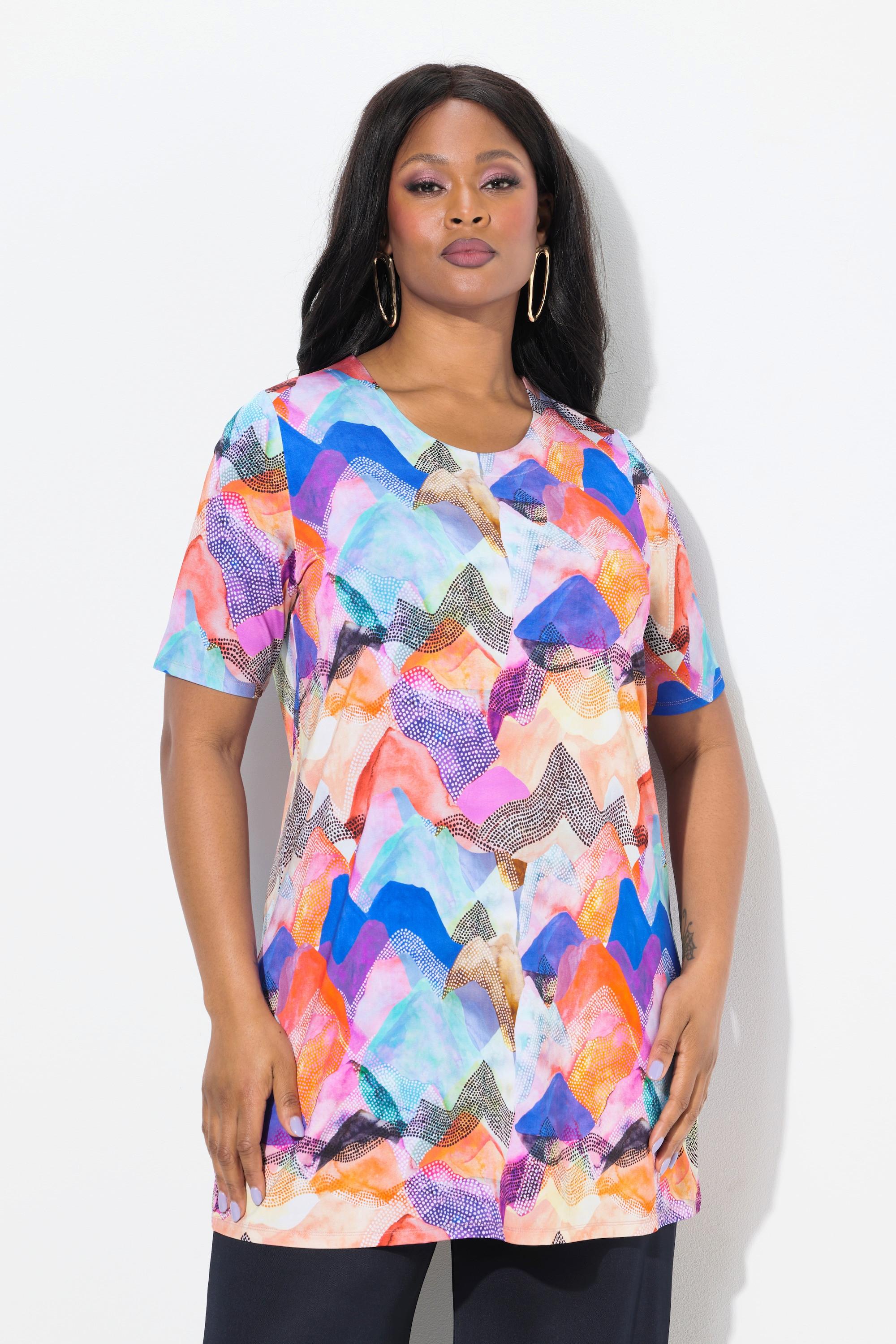 Ulla Popken T-shirt long Slinky Coupe Évasée Col Rond Manches Courtes  