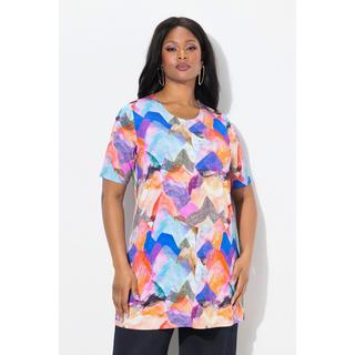 Ulla Popken T-shirt long Slinky Coupe Évasée Col Rond Manches Courtes  