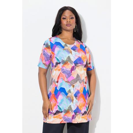 Ulla Popken T-shirt long Slinky Coupe Évasée Col Rond Manches Courtes  