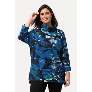 Ulla Popken  Sweat-shirt imprimé feuilles, tissu texturé horizontalement, col montant et manches 3/4 