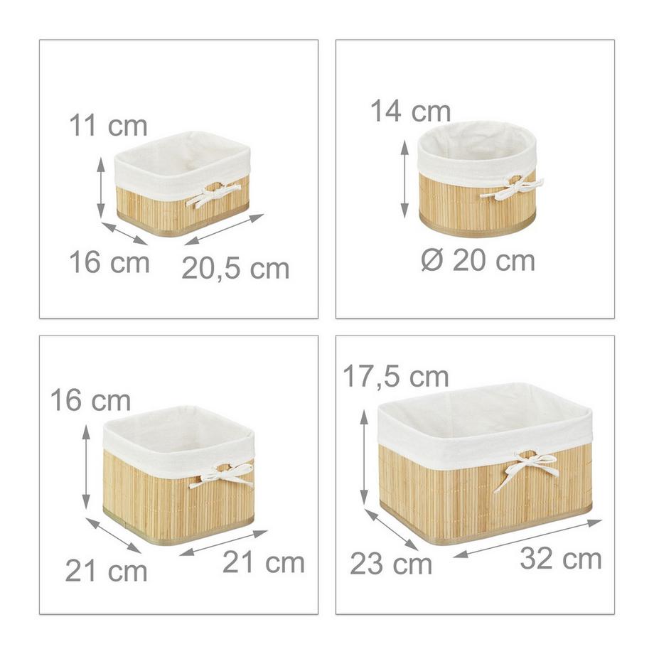 B2X Cestini portaoggetti Set di 4 in bambù  