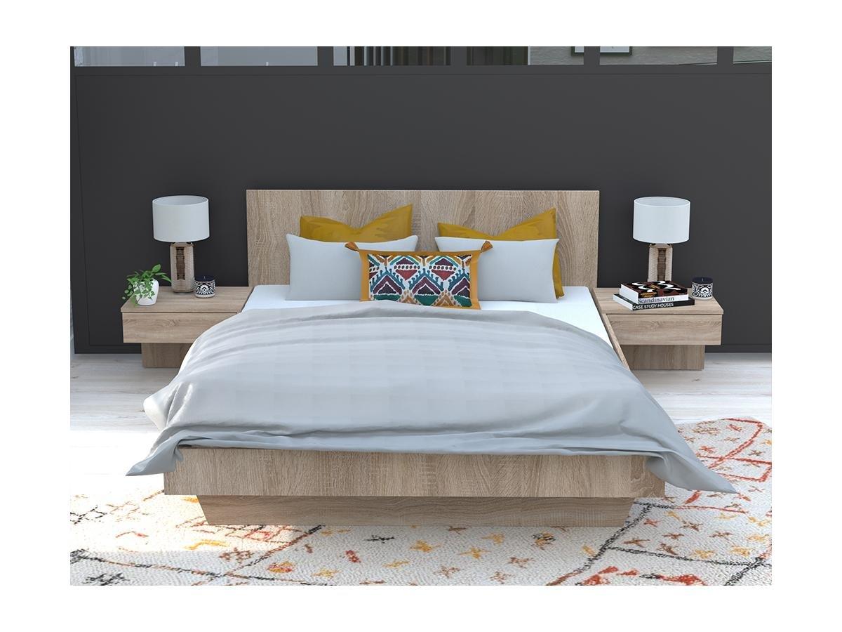Vente-unique Letto con comodini 140 x 190 cm Naturale + Materasso - MARVELLOUS  