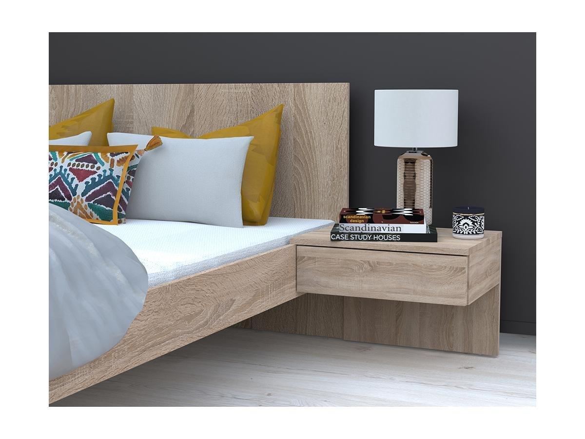 Vente-unique Letto con comodini 140 x 190 cm Naturale + Materasso - MARVELLOUS  