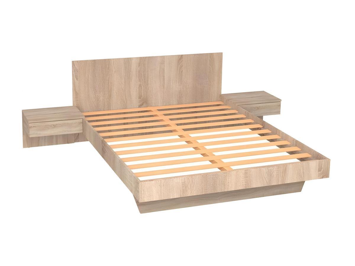 Vente-unique Bett mit Nachttischen + Matratze - 140 x 190 cm - Holzfarben - MARVELLOUS  