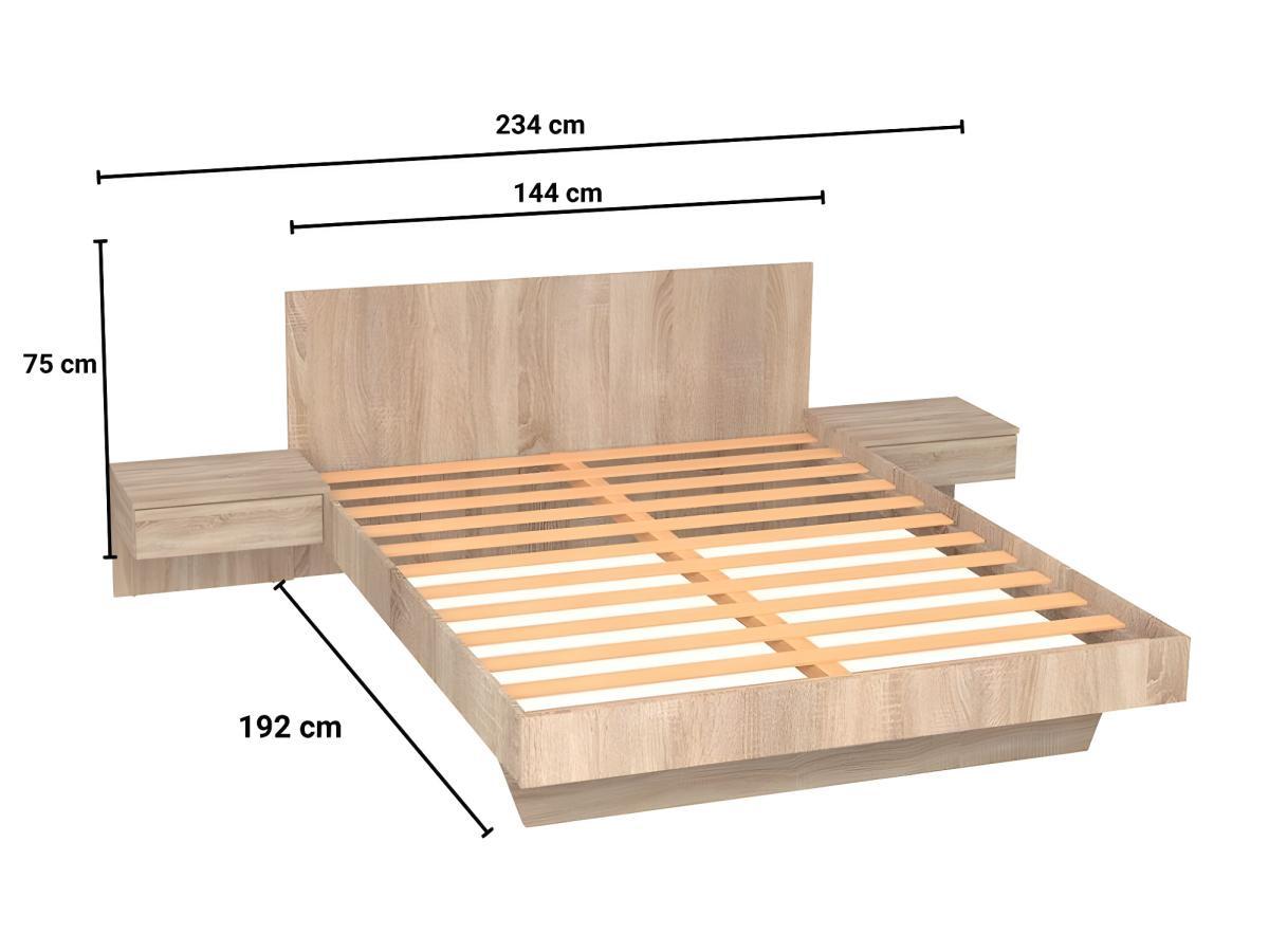 Vente-unique Letto con comodini 140 x 190 cm Naturale + Materasso - MARVELLOUS  