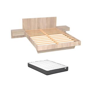 Vente-unique Letto con comodini 140 x 190 cm Naturale + Materasso - MARVELLOUS  