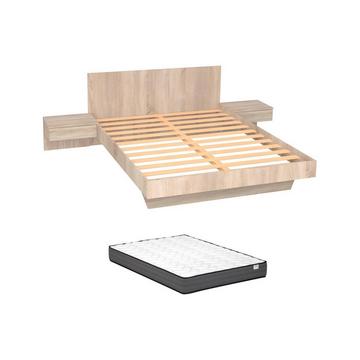 Letto con comodini 140 x 190 cm Naturale + Materasso - MARVELLOUS