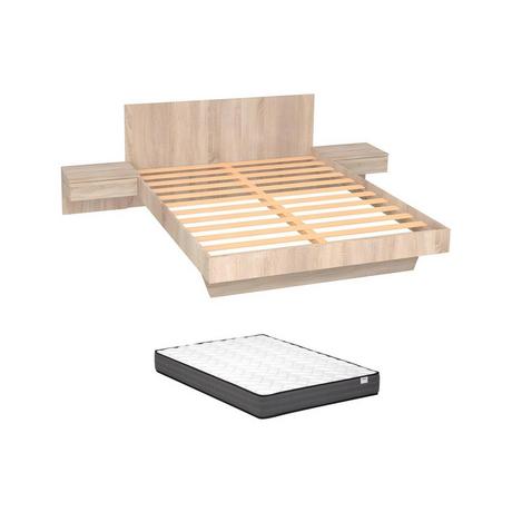Vente-unique Letto con comodini 140 x 190 cm Naturale + Materasso - MARVELLOUS  
