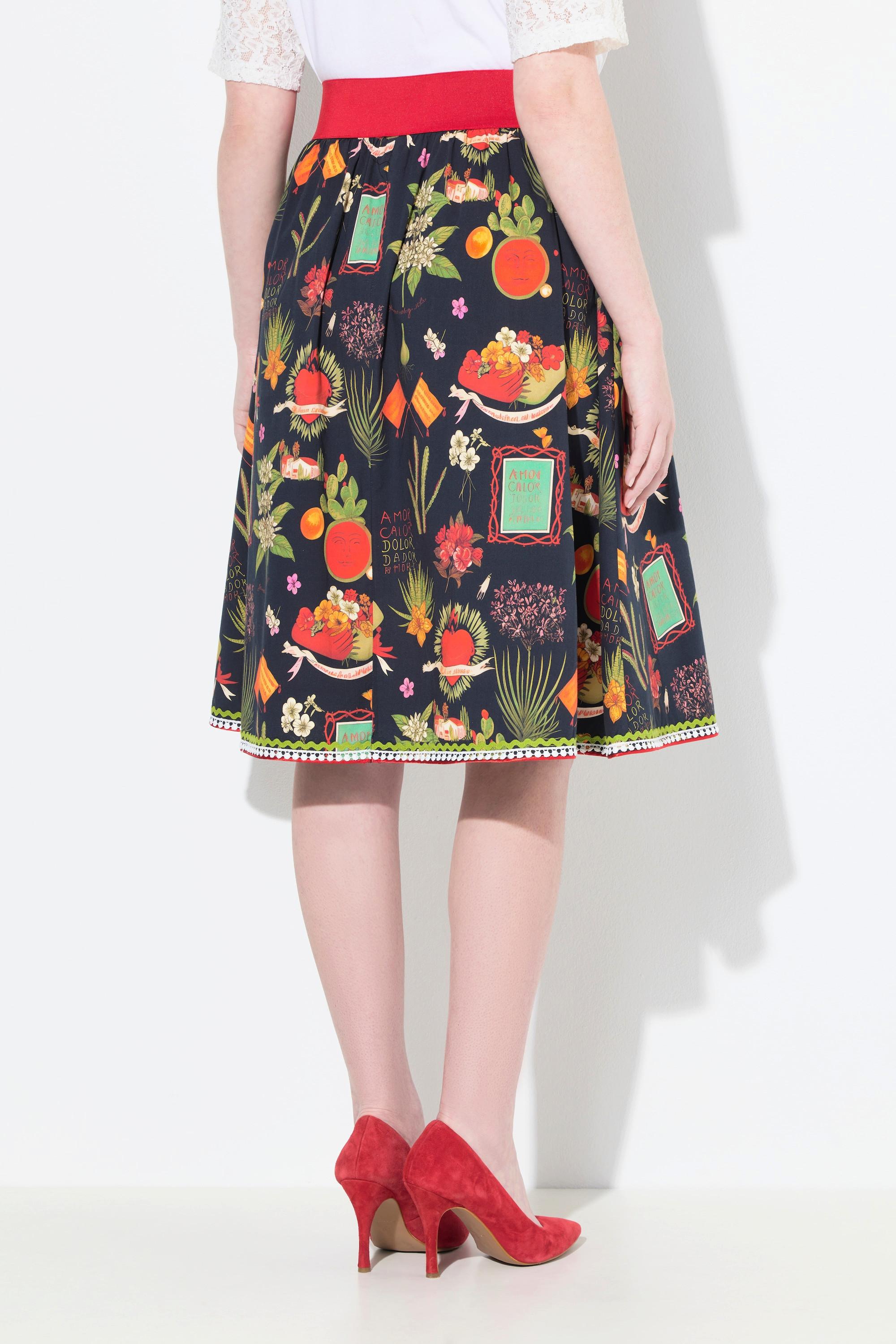 Ulla Popken Rock Landhaus-Druck A-Linie Elastikbund  