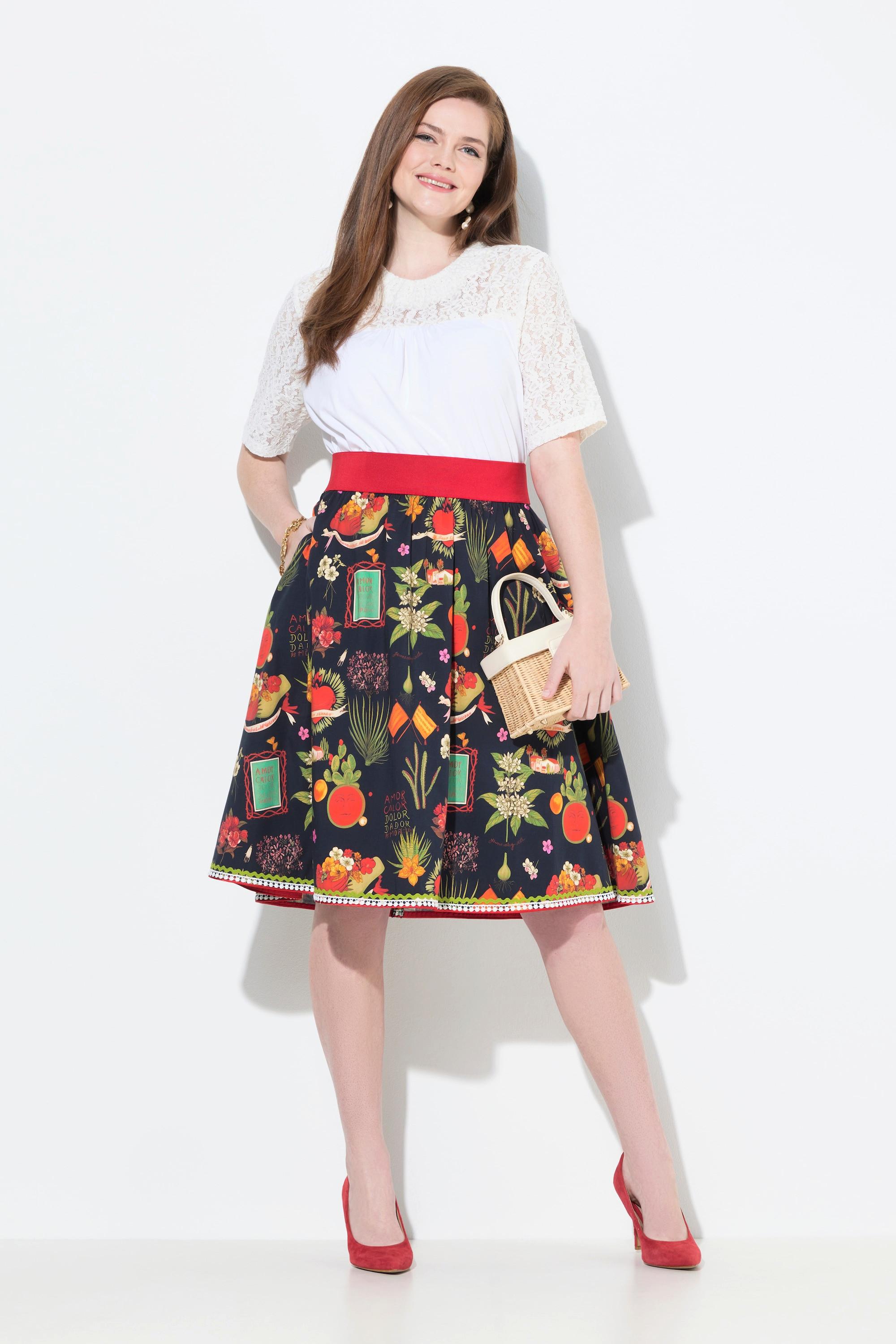 Ulla Popken Rock Landhaus-Druck A-Linie Elastikbund  