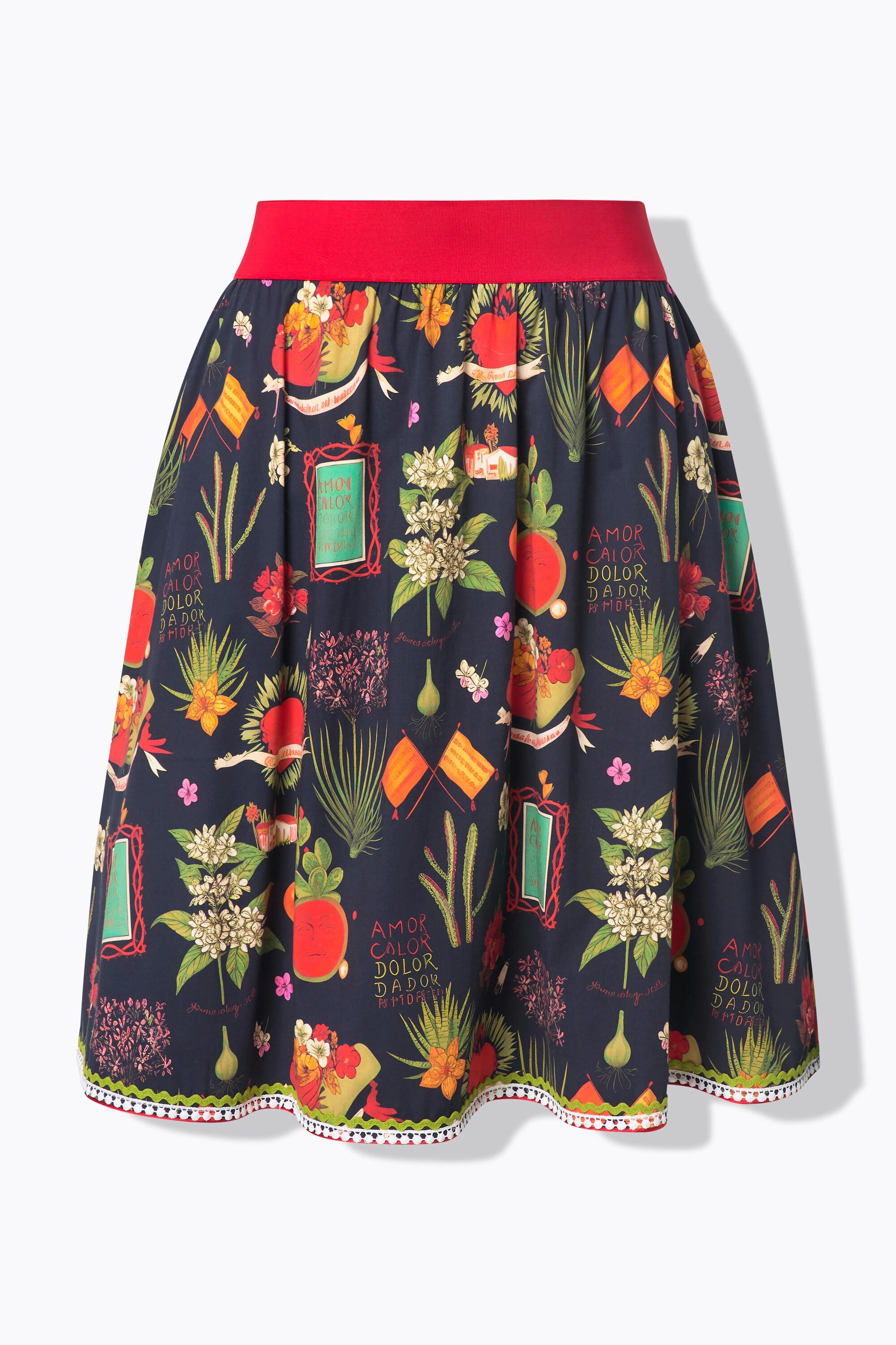 Ulla Popken Rock Landhaus-Druck A-Linie Elastikbund  