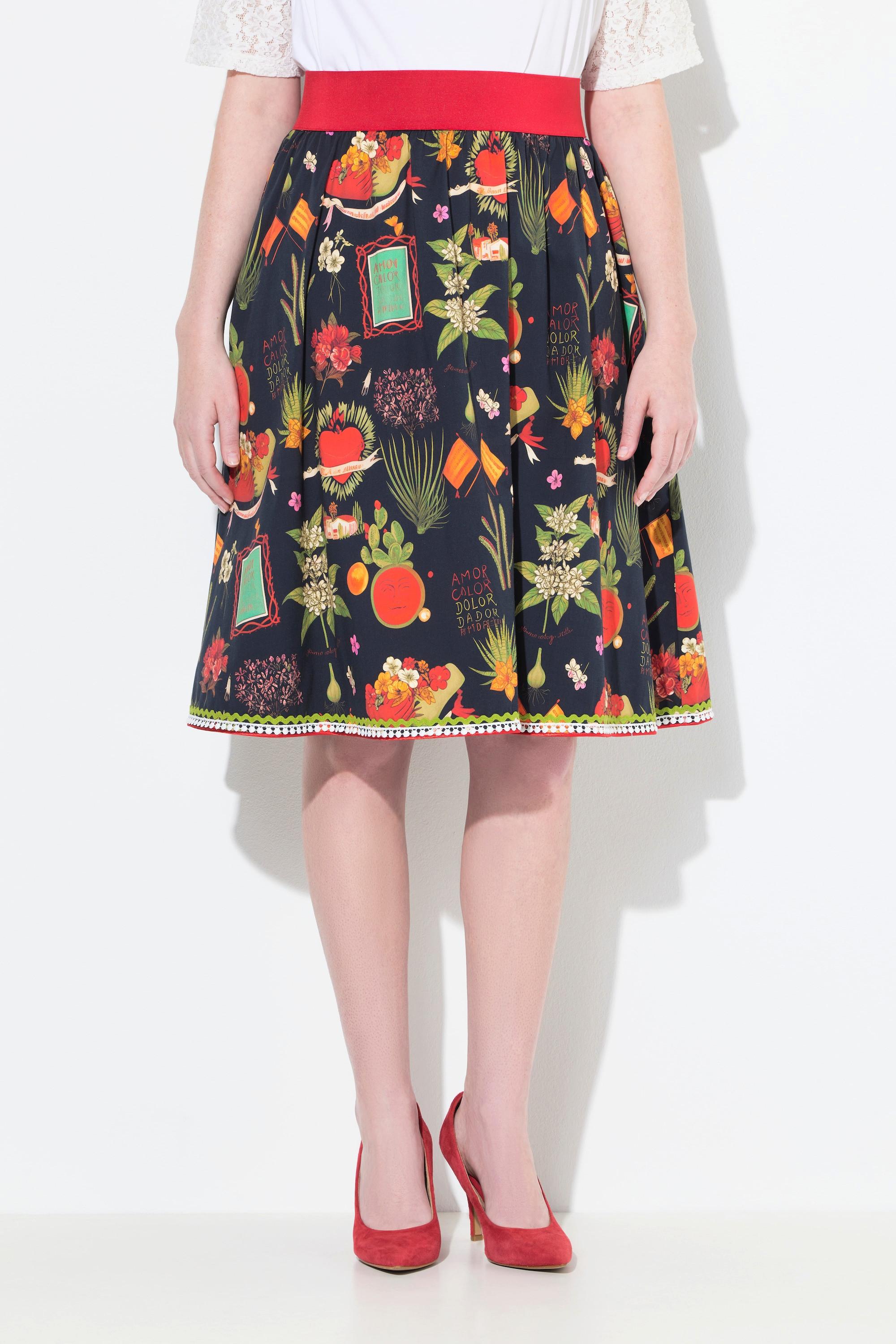 Ulla Popken Rock Landhaus-Druck A-Linie Elastikbund  