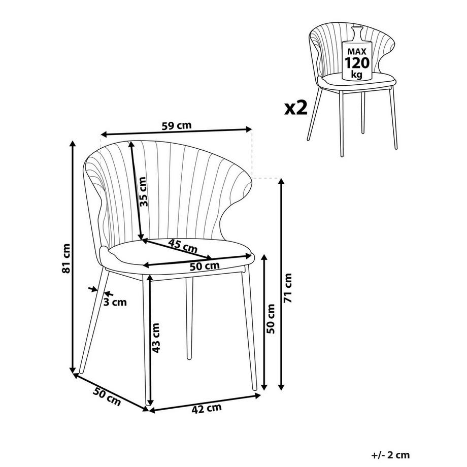Beliani Set di 2 sedie da pranzo en Velluto  AUGUSTA  