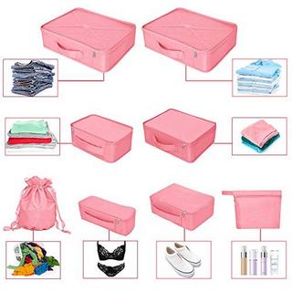 Only-bags.store  Organisateur de valise, sacs à vêtements pour le voyage, 8 pièces, 7 couleurs, organisateur de bagages de voyage incluant un sac de rangement de chaussures imperméable, sacs de compression pratiques pour les voyageurs, nouveau rose 